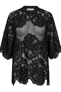 Hot Haute L'Amitié Curvey Lace Hem Tee HL10222 Black