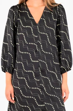 New Neo Noir Delfina Flower Stripe Dress Black