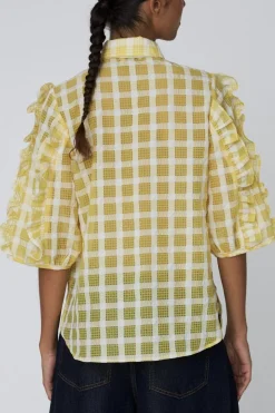 Stella Nova Delicate Checked Frill Shirtde52-1170 146 Lovely Yellow
