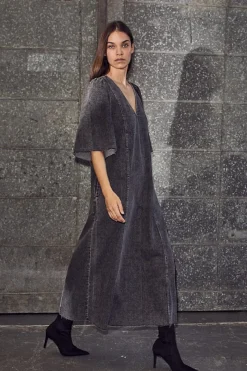 Sale Haute L'Amitié Denim Hem Dress Black HL10357 Washed Black