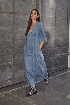 Discount Haute L'Amitié Denim Hem Dress HL10226 Denim Blue