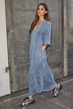 Discount Haute L'Amitié Denim Hem Dress HL10226 Denim Blue