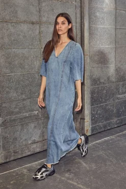 Discount Haute L'Amitié Denim Hem Dress HL10226 Denim Blue