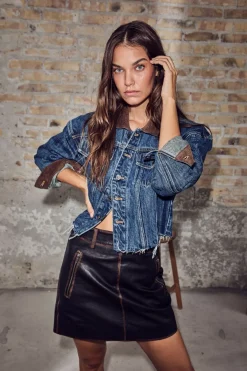 Outlet Haute L'Amitié Denize Crop Denim Jacket HL10440 Denim blue