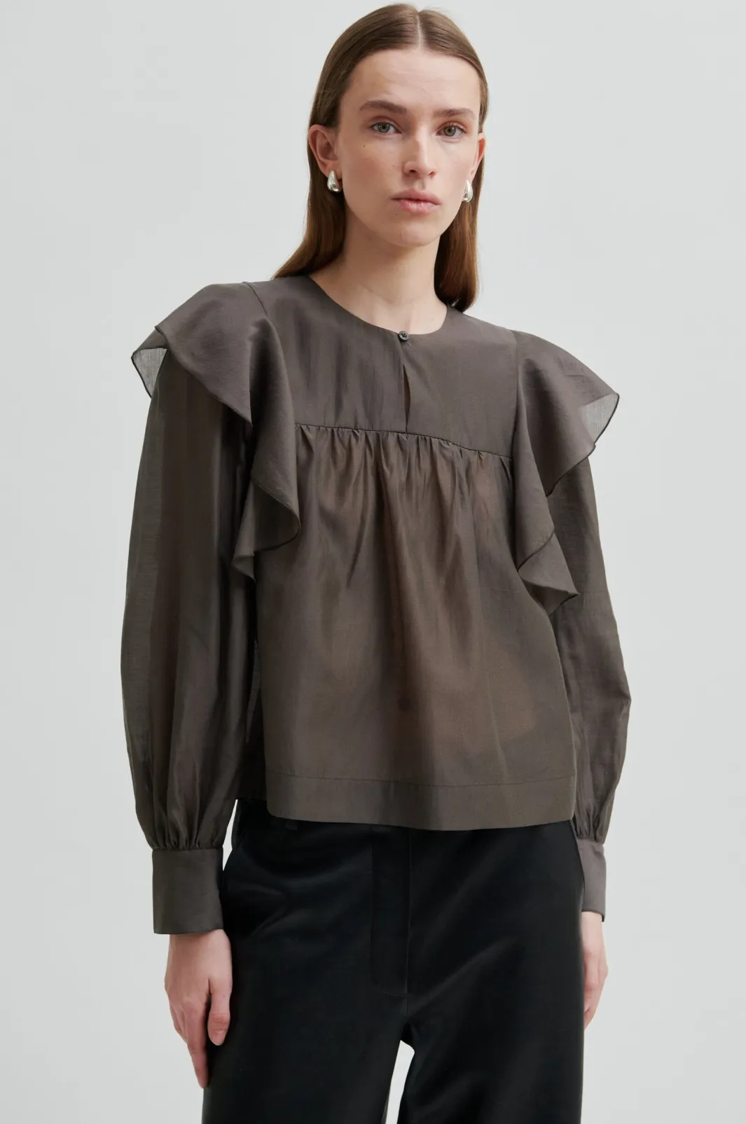 New Second Female Dream Ruffle Blouse 60192 4071 Wren