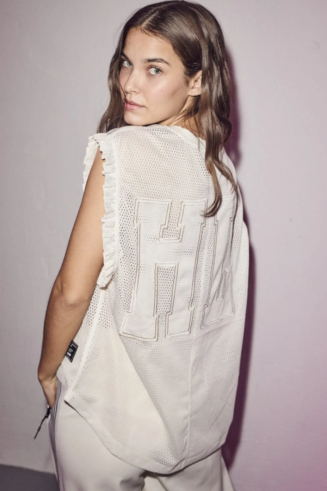 New Haute L'Amitié Drift Frill Sports Top HL10106 Pearl