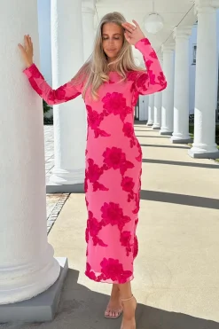 BYIC Eliseic Mesh Dress A23914 Fuchsia Pink Flower