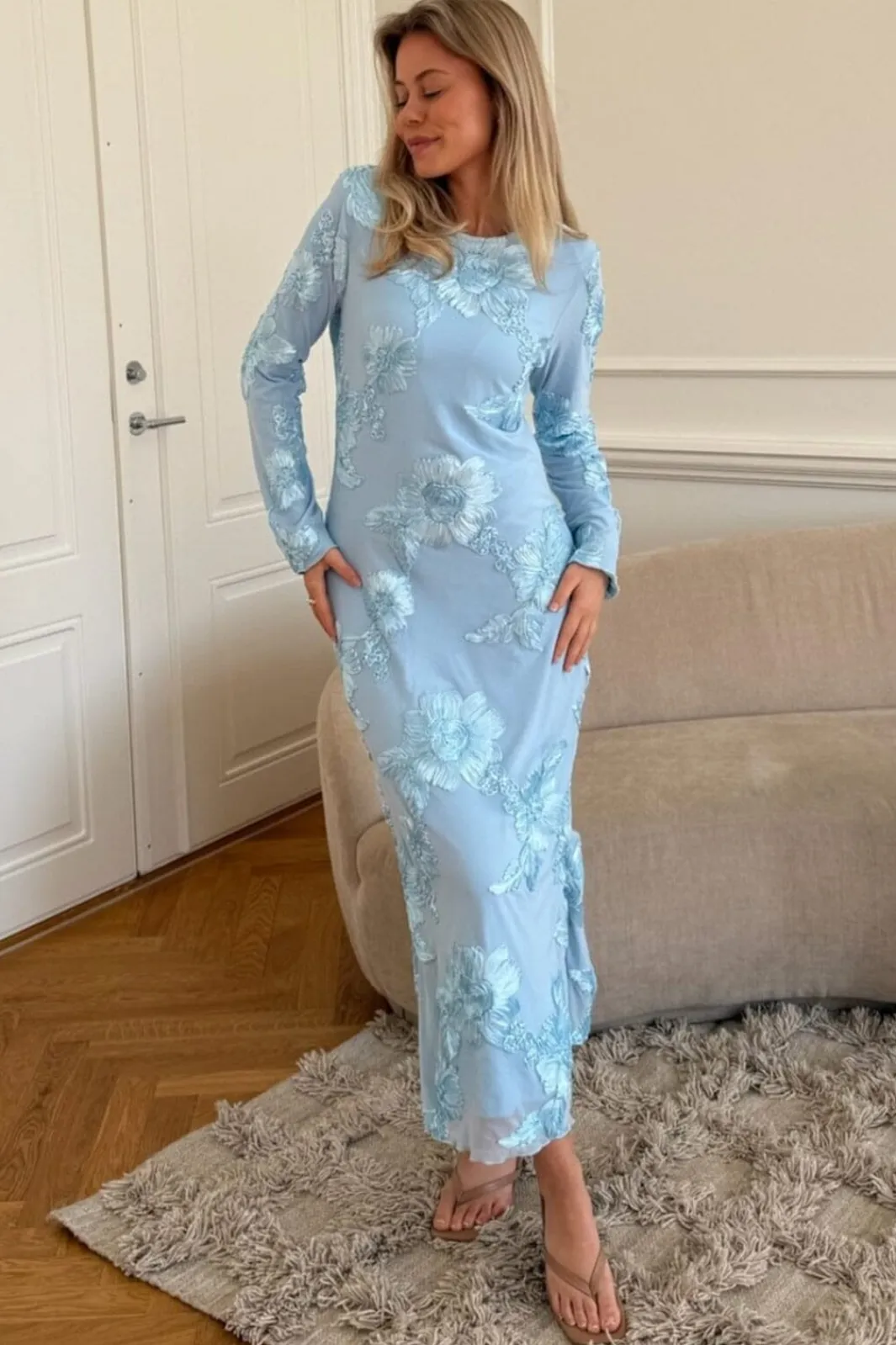 New BYIC Eliseic Mesh Dress A23914 Blue Flower