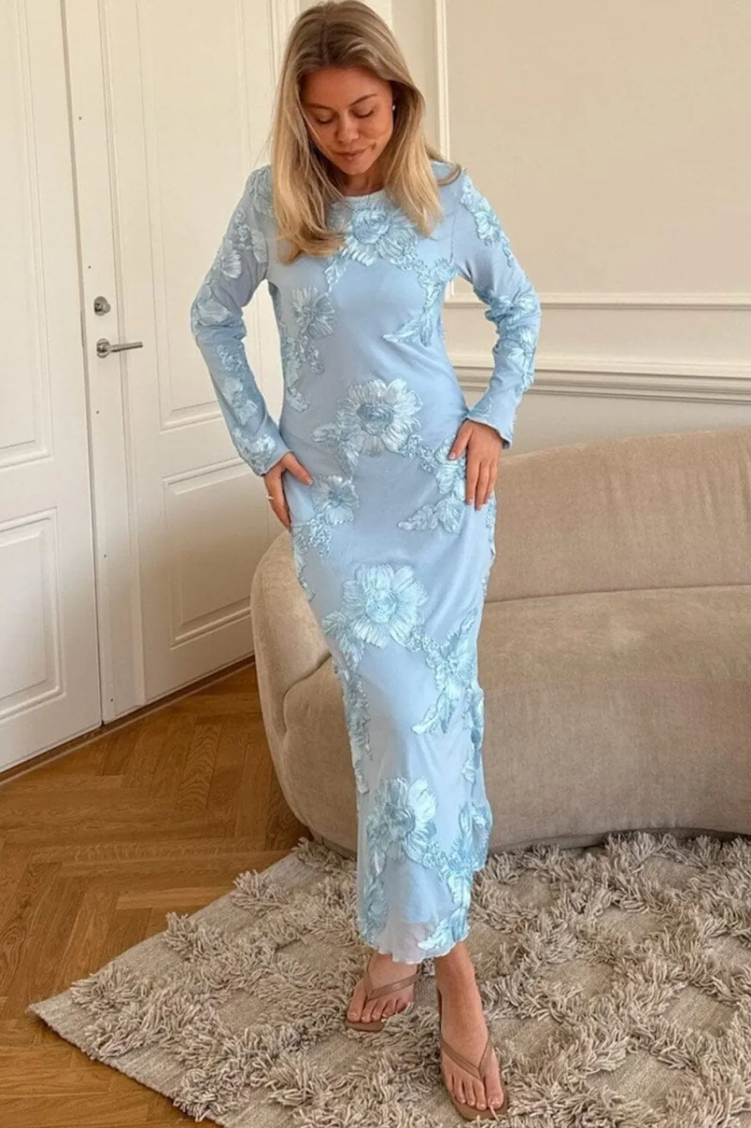 New BYIC Eliseic Mesh Dress A23914 Blue Flower