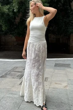 New BYIC Ellinoric Lace Maxi Skirt vw Vintage White