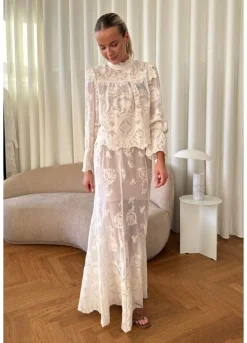 New BYIC Ellinoric Lace Maxi Skirt vw Vintage White