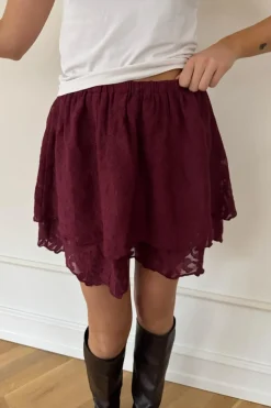 Clearance BYIC Ellinoric Lace Mini Skirt 2576 Vintage Bordeaux