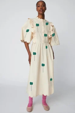 Outlet Stella Nova Embroidered Midi Dress With Scallopseb51-4122 204 Green/creme