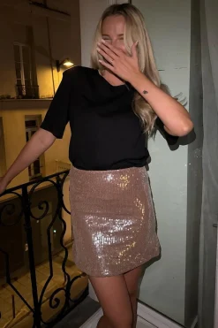 Sale BYIC Emilyic Mini Skirt A23732 Light Brown Sequin