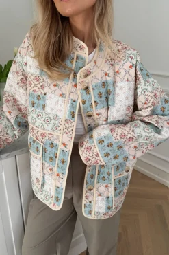 New BYIC Emmyic Quilted Jacket A23107 Blue Multicolor Flower Print