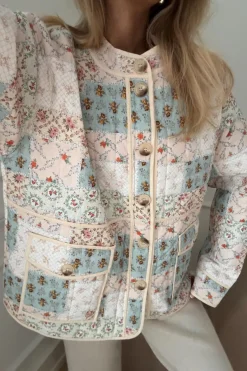 New BYIC Emmyic Quilted Jacket A23107 Blue Multicolor Flower Print
