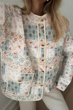 New BYIC Emmyic Quilted Jacket A23107 Blue Multicolor Flower Print