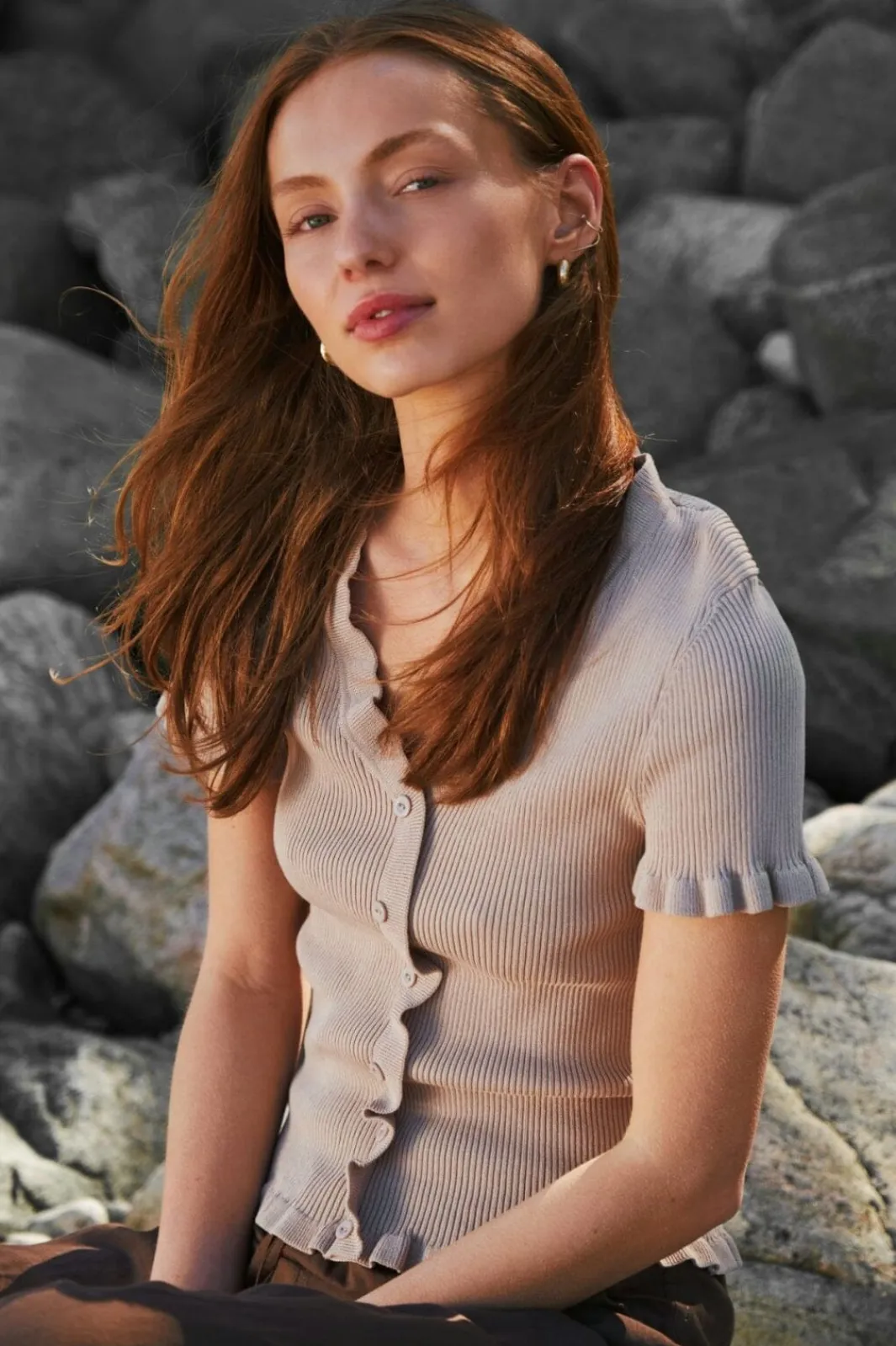 Clearance Neo Noir Esla Frill Knit Tee 164432 213