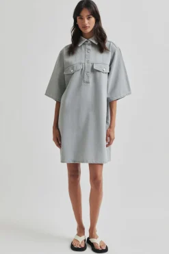 Outlet Second Female Esso Dress 59616 Light Grey Denim 7035