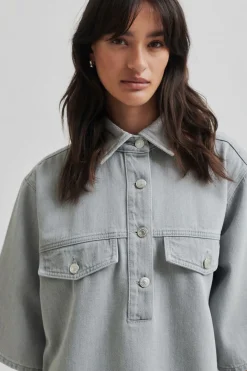 Outlet Second Female Esso Dress 59616 Light Grey Denim 7035