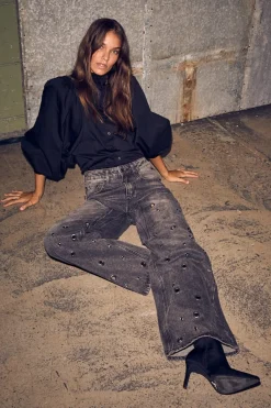 Online Haute L'Amitié Eyelet Patch Jeans HL10337 Stone