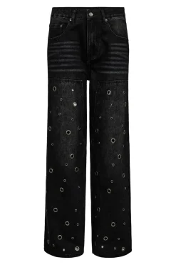 Haute L'Amitié Eyelet Patch Jeans HL10337 Black