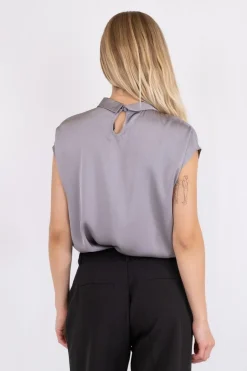 Clearance Neo Noir Fleur Drapy Satin Blouse 130 Grey