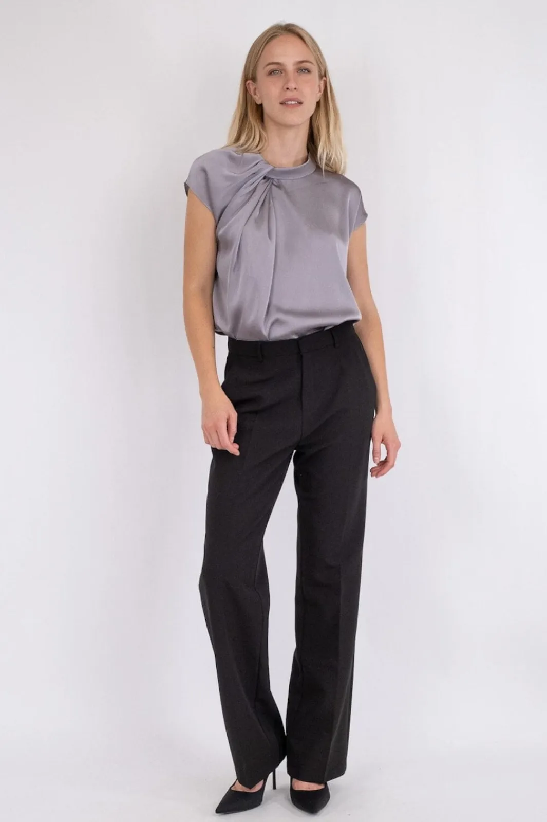 Clearance Neo Noir Fleur Drapy Satin Blouse 130 Grey