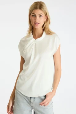 Sale Neo Noir Fleur Drapy Satin Blouse Off White