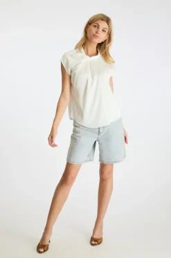 Sale Neo Noir Fleur Drapy Satin Blouse Off White