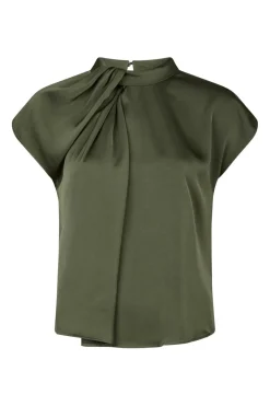 New Neo Noir Fleur Drapy Satin Blouse 160990 Army