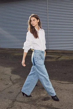 Sale Haute L'Amitié Flip Waist Pocket Jeans HL10179 Bleached Denim