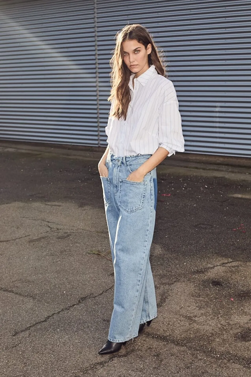 Sale Haute L'Amitié Flip Waist Pocket Jeans HL10179 Bleached Denim