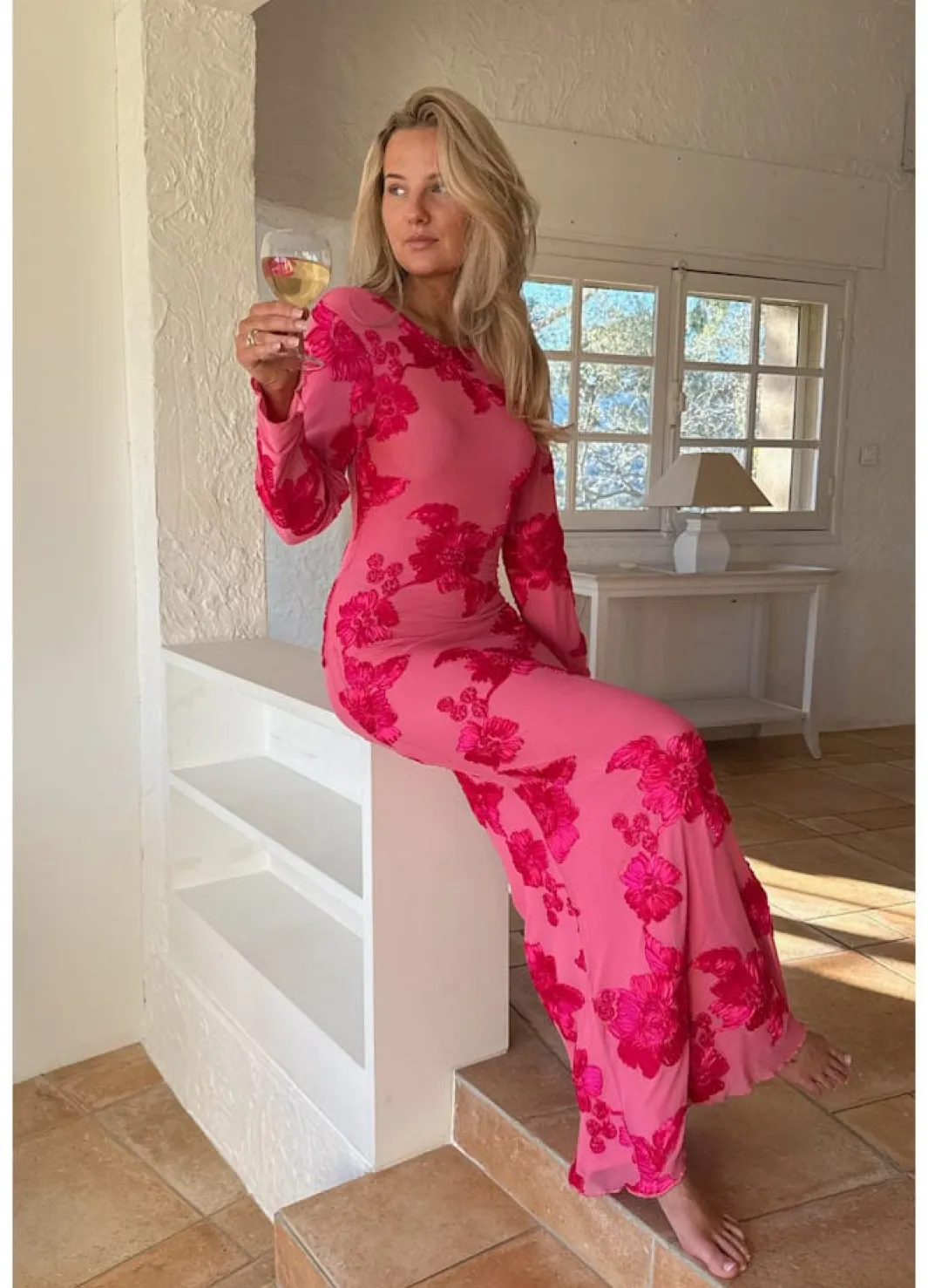 Discount BYIC Floraic Mesh Dress A23862 Fuchsia Pink Flower