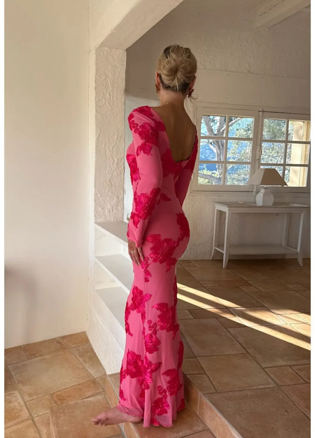 Discount BYIC Floraic Mesh Dress A23862 Fuchsia Pink Flower