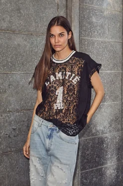 New Haute L'Amitié Football Lace Frill Top HL10124 Black