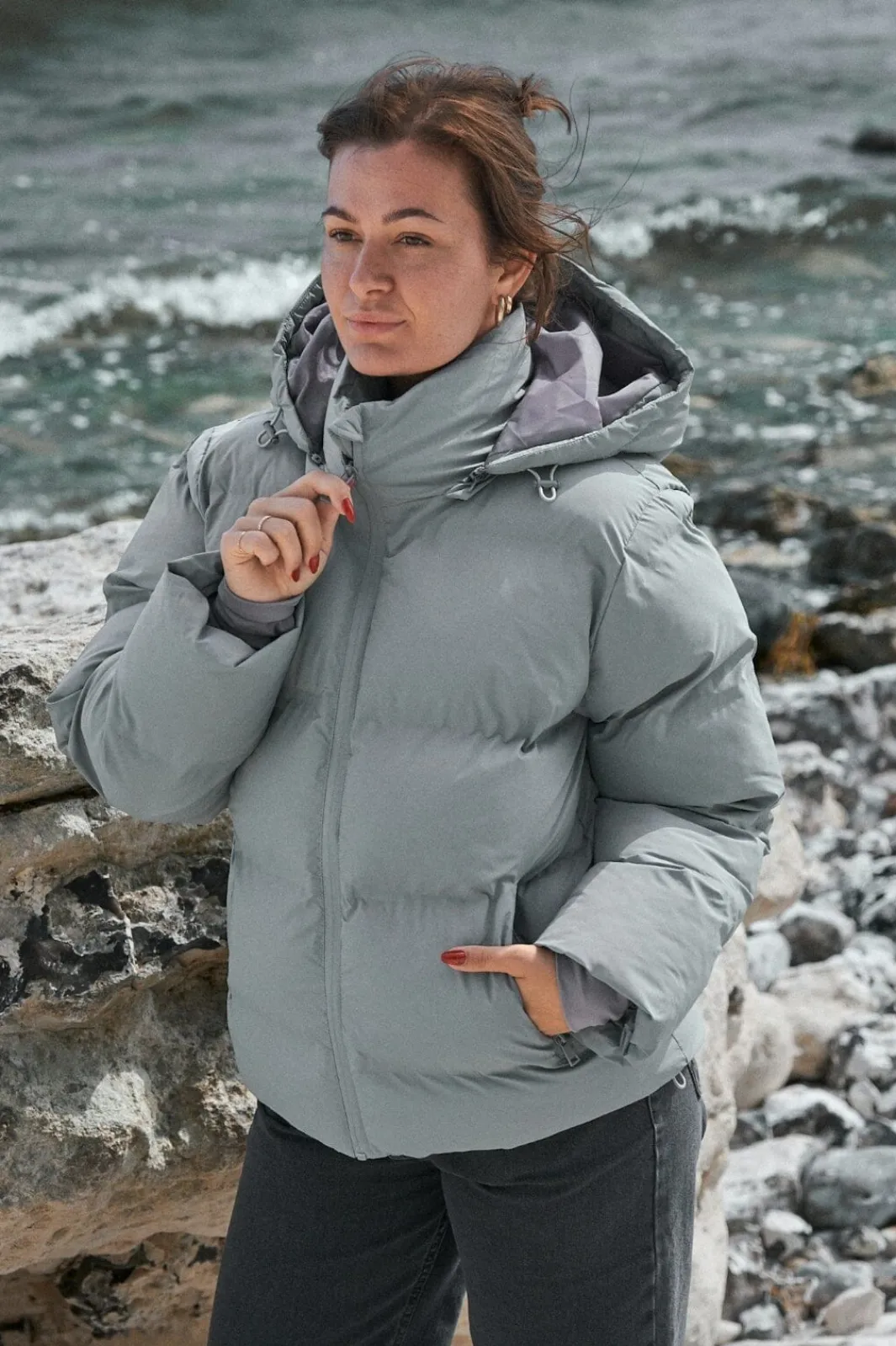 New Neo Noir Fox C Puffer Jacket Light Grey