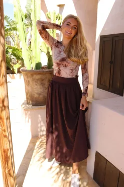Online Liberte Frede Long Skirt 22112 Dark Chocolate