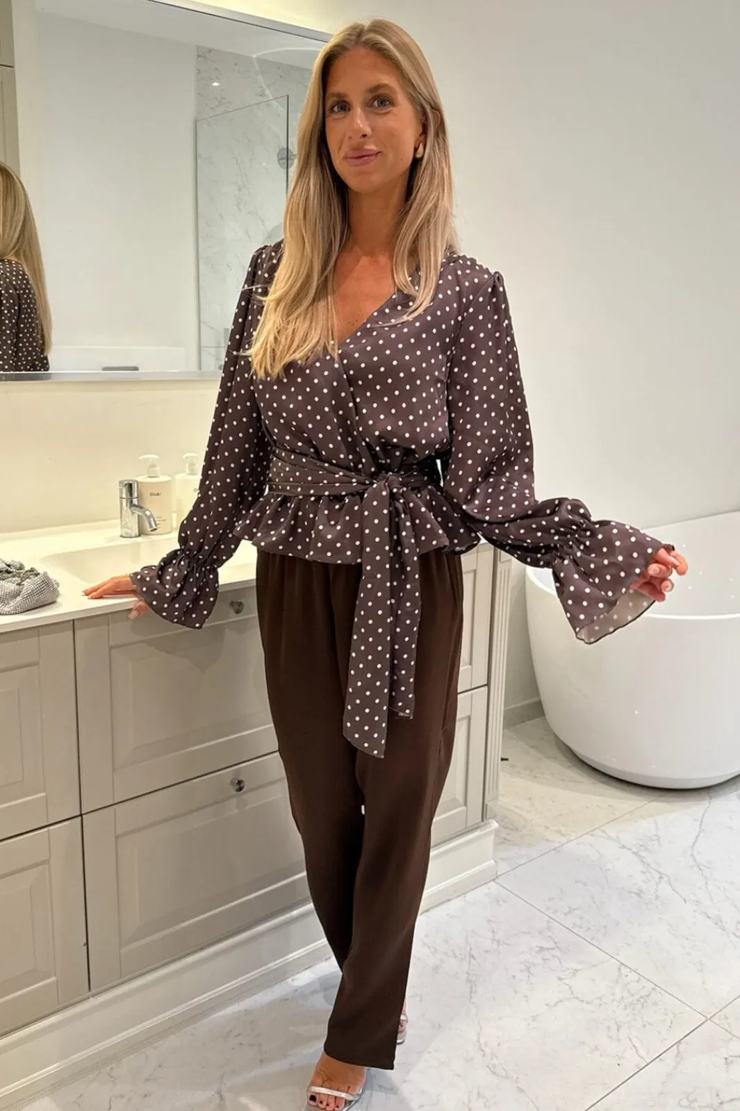 New BYIC Freyaic Shirt A2591 Brown W Dots