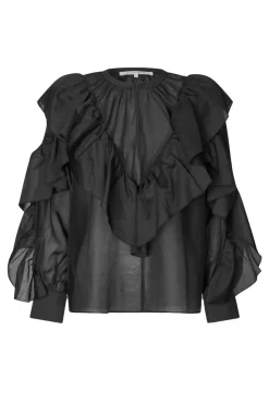 Clearance Second Female Fria Frill Blouse 60121 8001 Black