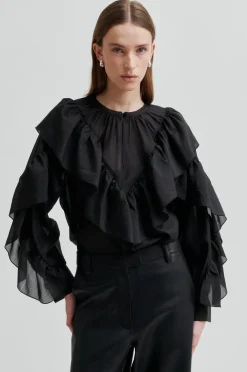 Clearance Second Female Fria Frill Blouse 60121 8001 Black