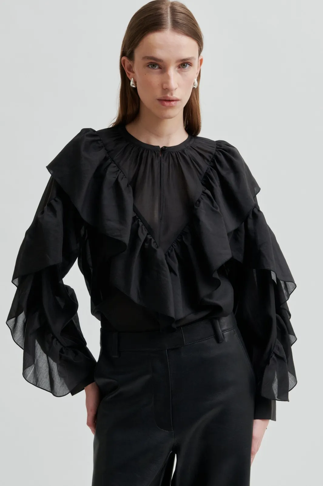 Clearance Second Female Fria Frill Blouse 60121 8001 Black