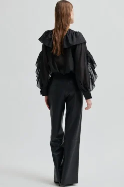 Clearance Second Female Fria Frill Blouse 60121 8001 Black