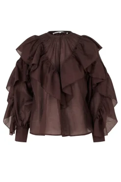 Second Female Fria Frill Blouse 60121 6021 Chocolate Plum