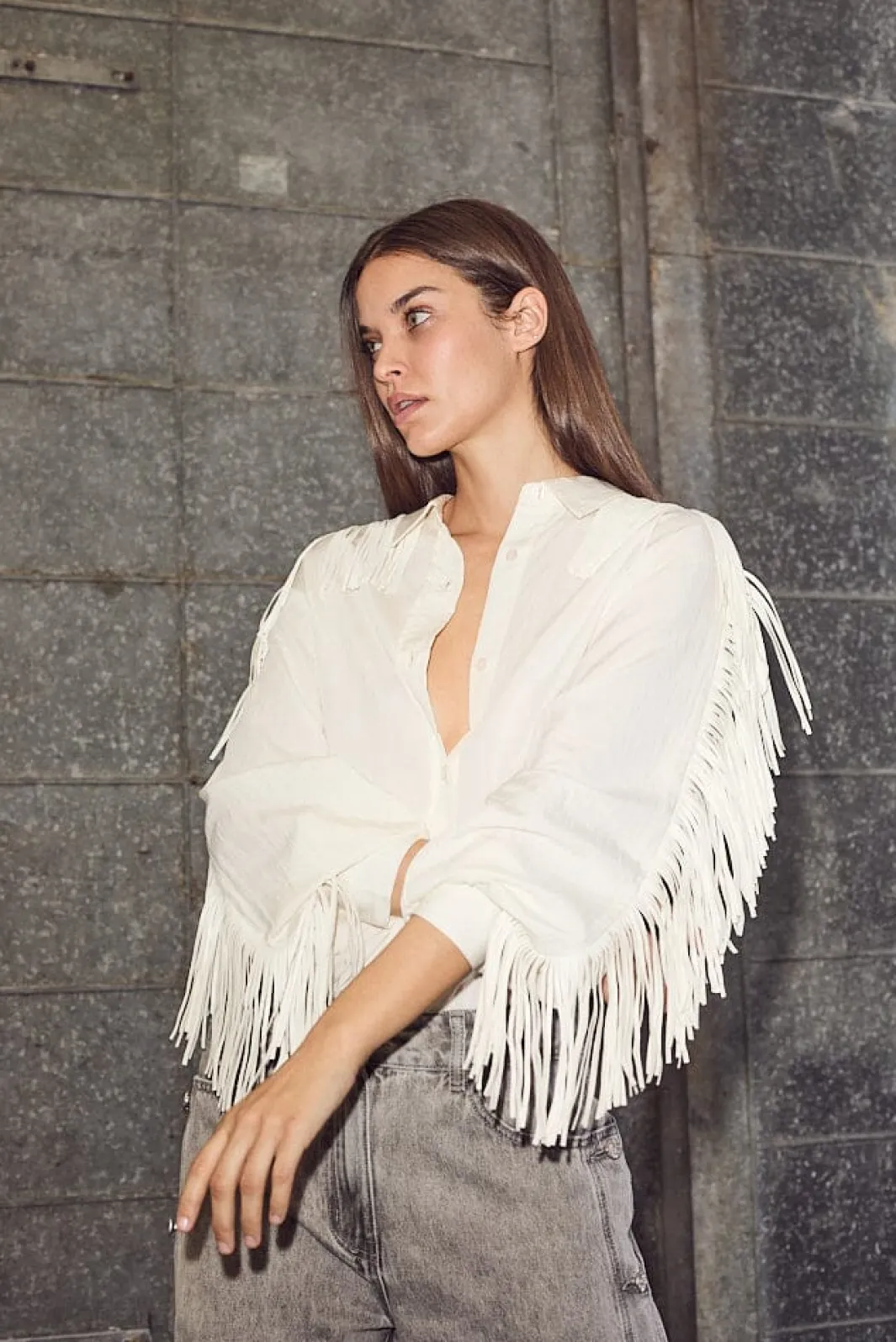 Online Haute L'Amitié Fringe Shirt HL10298 Off-White