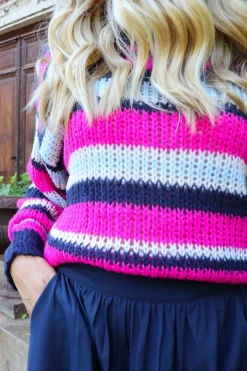 Best Liberte Frodine Stripe Pullover 22261 Navy Pink Creme Stripe