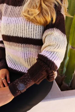 Discount Liberte Frodine Stripe Pullover 22261 Choco Rose Ivory Stripe