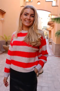 New Liberte Fro-Pullover 21602 Flamingo Red Creme Stripe