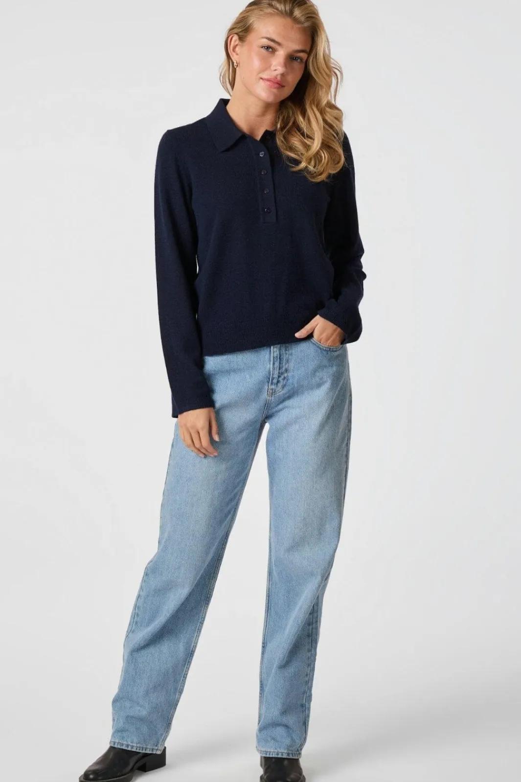 Neo Noir Genea Knit Polo Blouse 163891 Navy