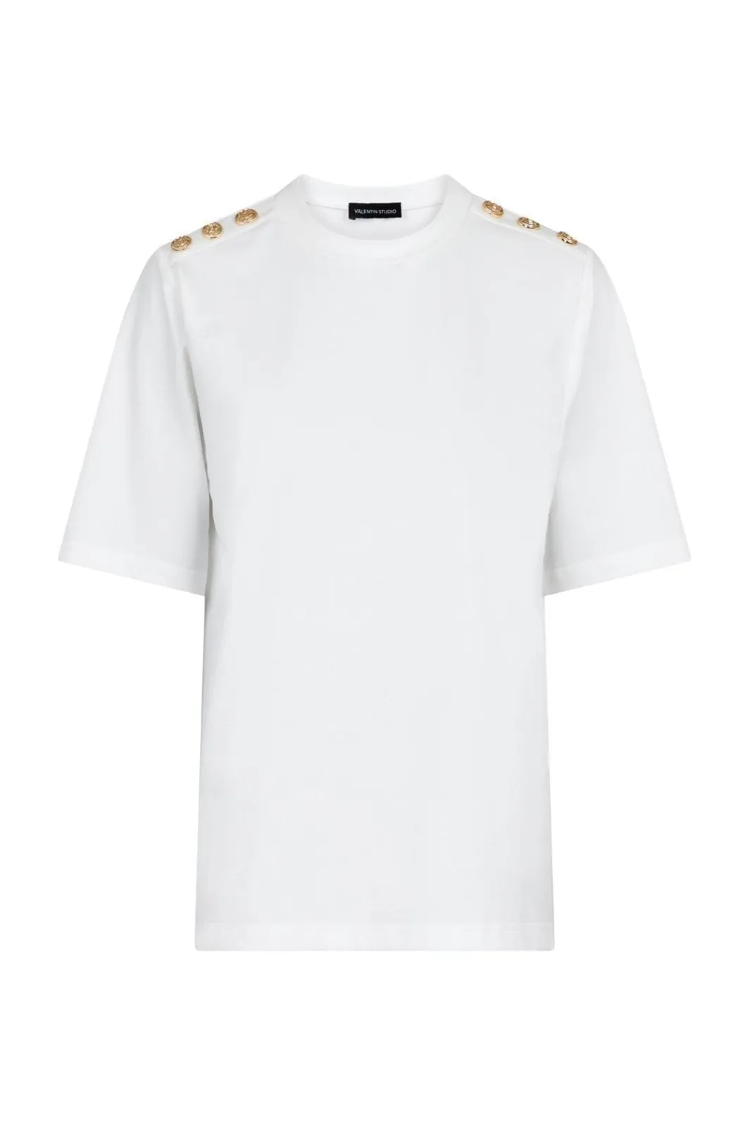 Hot Valentin Studio Gold Button Casual T-shirt White